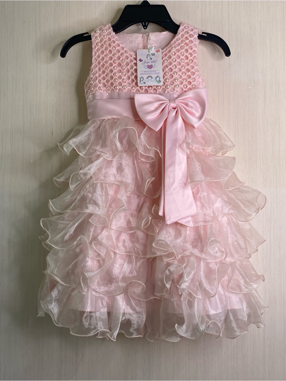 Jup’Elle Youth Princess Formal Pink Ruffled Pageant Party Dress with Bow 4-5 yr
